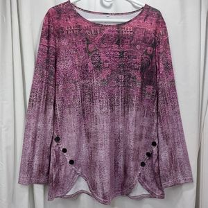 TEMU Tunic Purple Long Sleeve Scoop Neck‎ Button Accent